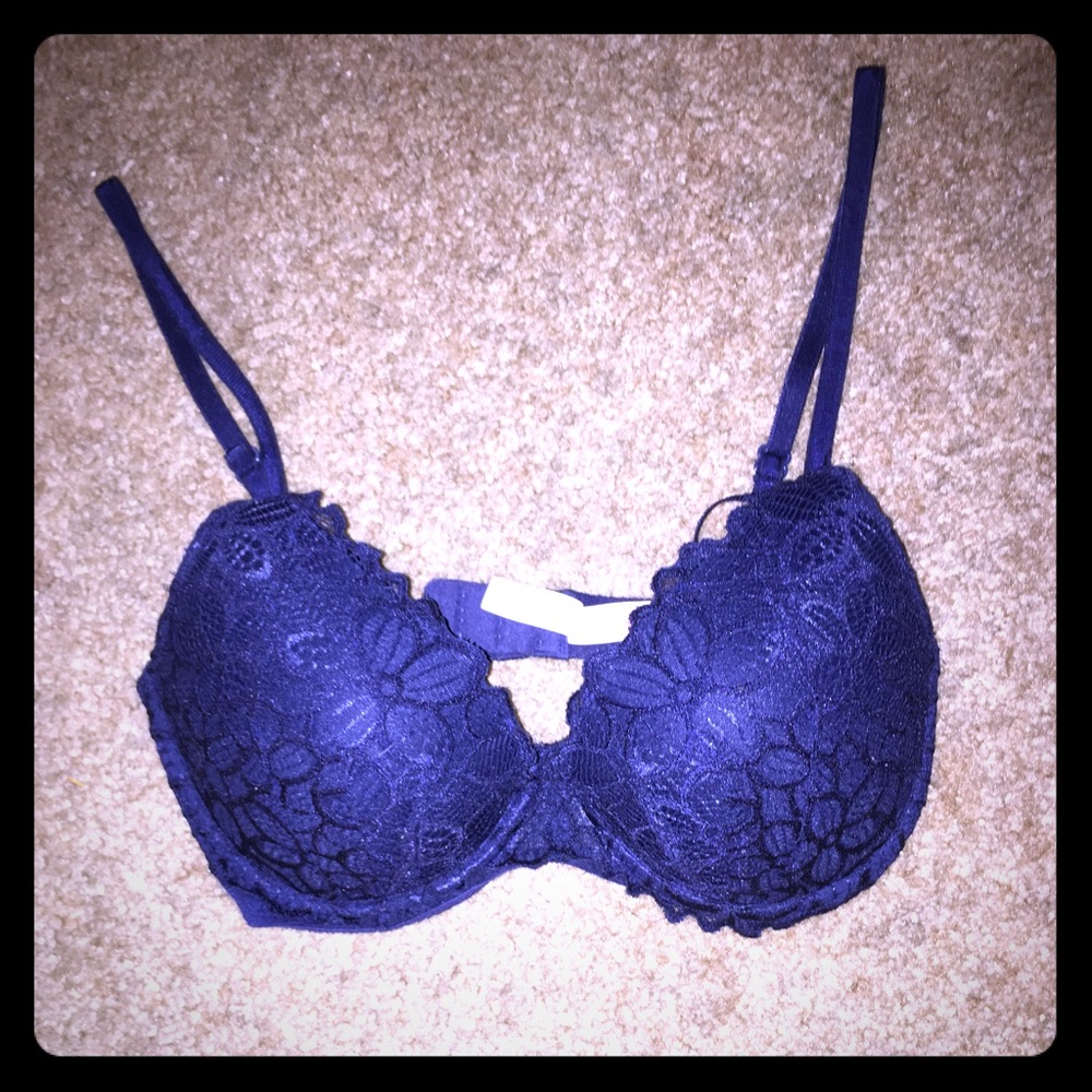 Lace navy blue slight push-up PINK date bra.